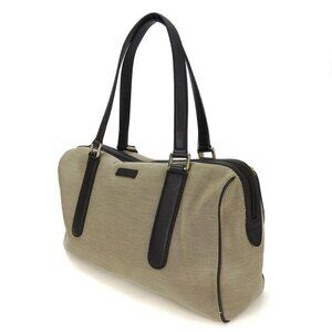 Gucci Boston Bag Handbag Shoulder Canvas Leather Beige Dark Brown Casual